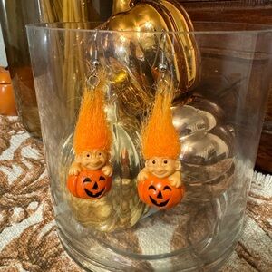 Vintage Russ Trick Or Troll Earrings Troll W/ Pumpkin